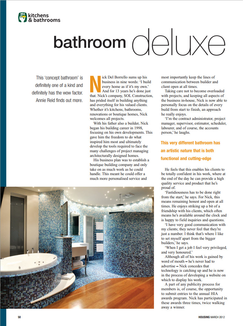 Housing Magazine, March 2012 Bathroom Deluxe