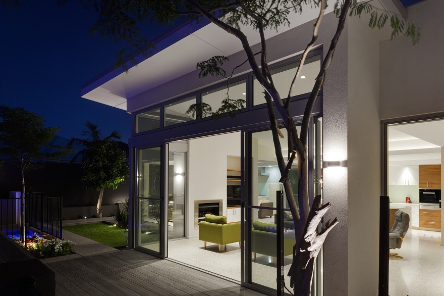 Night time view looking into this luxurious modern home in Dianella.