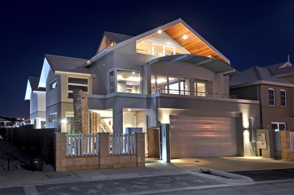 custom built home in hillarys photographed at night.